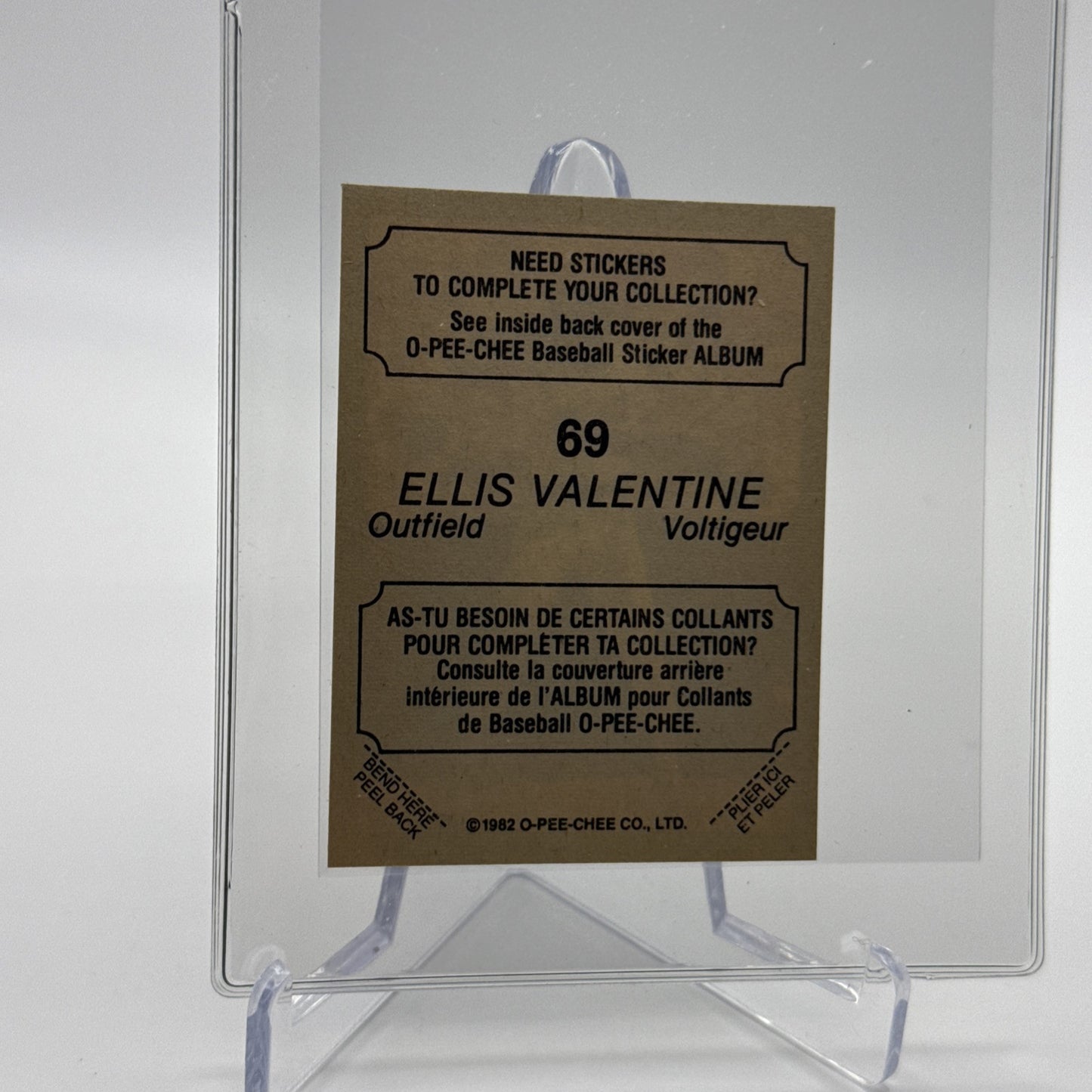 1982 O-Pee-Chee Stickers Ellis Valentine Baseball Card #69 NM-MT FREE SHIPPING