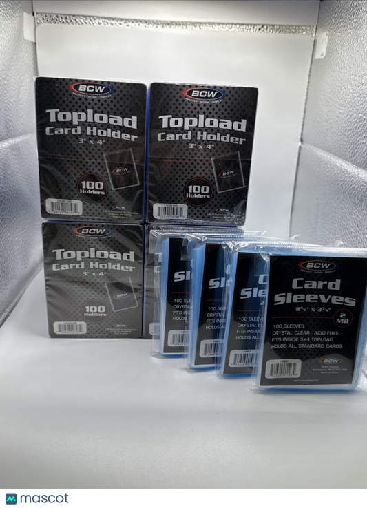 BCW 3X4 35pt 400 Toploaders for Standard Cards  and 400 BCW Soft Sleeves