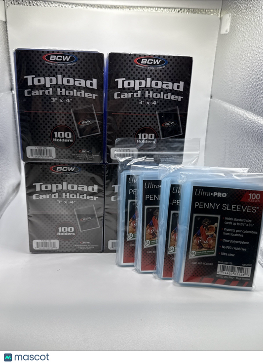 BCW 3X4 35pt 400 Toploaders for Standard Cards  and 400 Ultra Pro Soft Sleeves