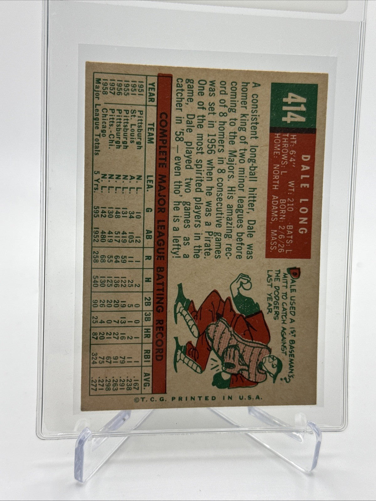 1959 Topps Dale Long Baseball Card #414 NM Quality FREE SHIPPING