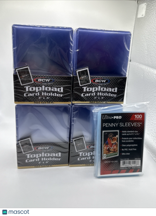 BCW 3X4 59pt Toploaders 4 Packs of 25 per pack (100) with 100 Ultra Pro Sleeves