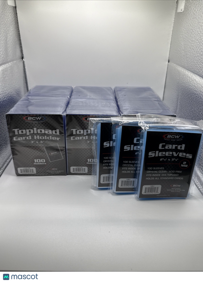 BCW 3X4 35pt 300 Toploaders for Standard Cards  and 300 BCW Soft Sleeves