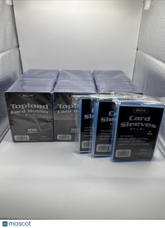 BCW 3X4 35pt 300 Toploaders for Standard Cards  and 300 BCW Soft Sleeves
