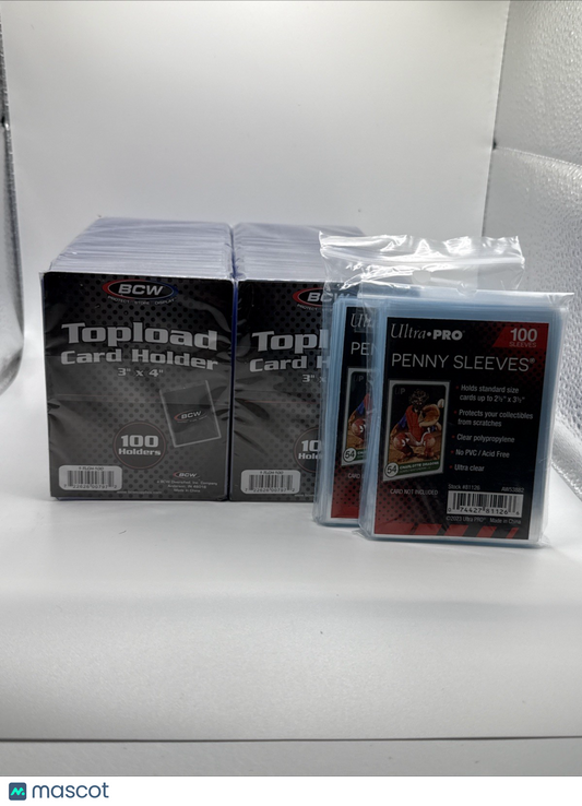 BCW 3X4 35pt 200 Toploaders for Standard Cards  and 200 Ultra Pro Soft Sleeves