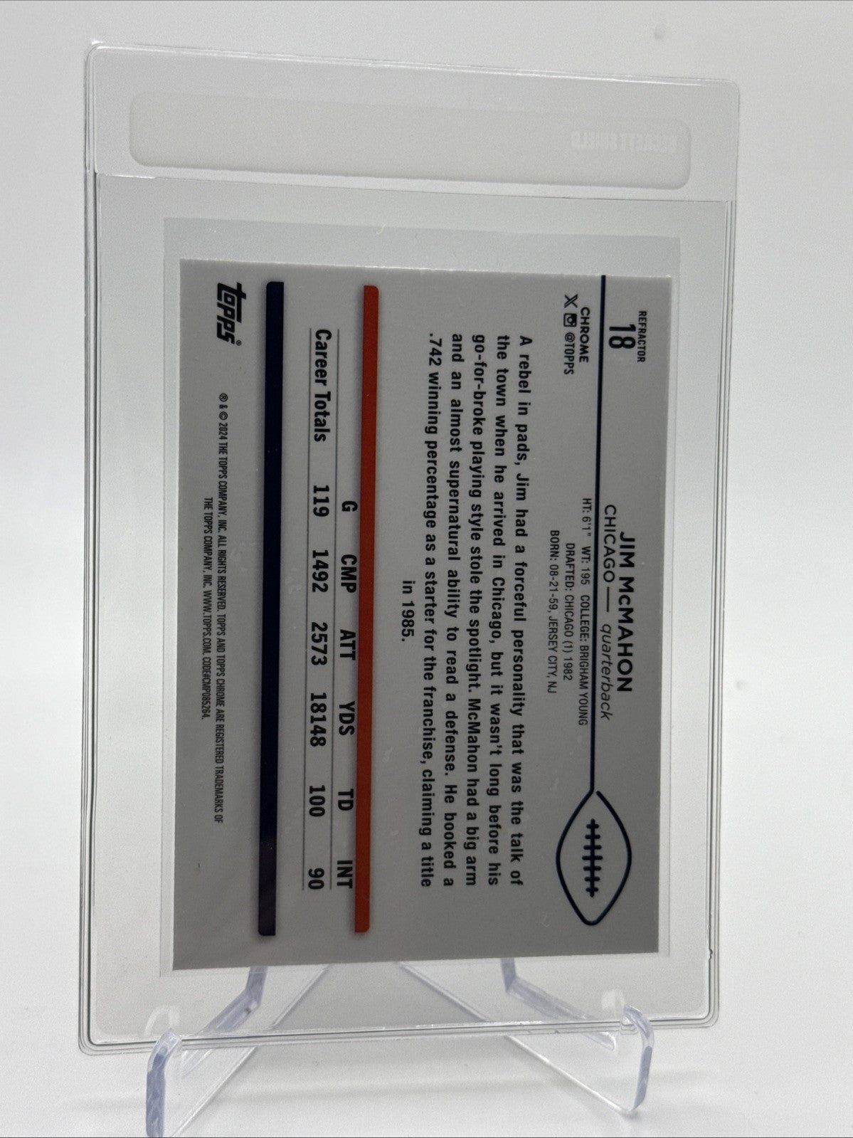 2024 Topps Chrome Refractor Jim McMahon Card #18 Mint FREE SHIPPING
