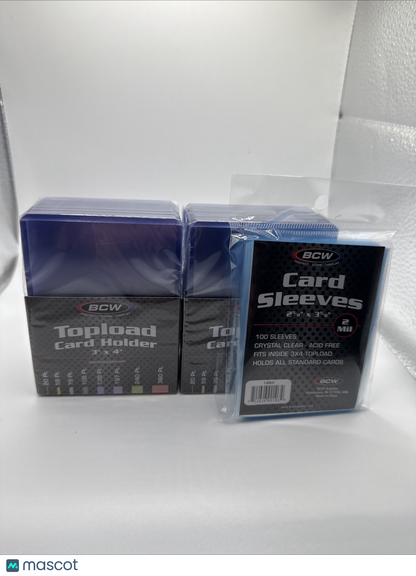 BCW 3X4 35pt Standard Toploaders 2 Packs of 25 with BCW Soft Sleeves Pack