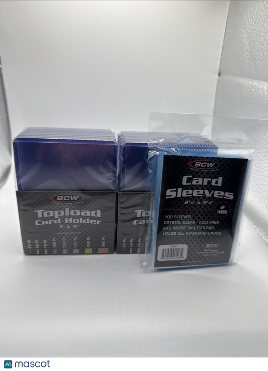 BCW 3X4 35pt Standard Toploaders 2 Packs of 25 with BCW Soft Sleeves Pack