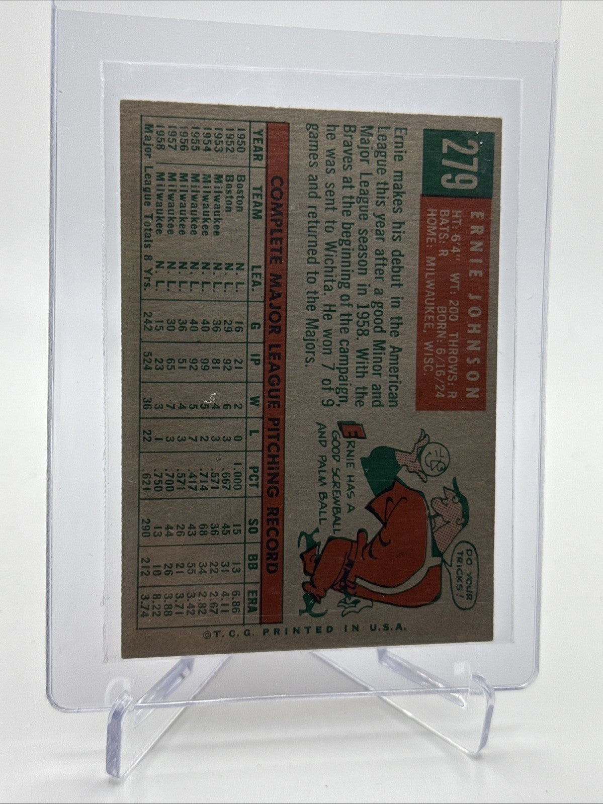 1959 Topps Ernie Johnson Baseball Card #279 NM Quality FREE SHIPPING