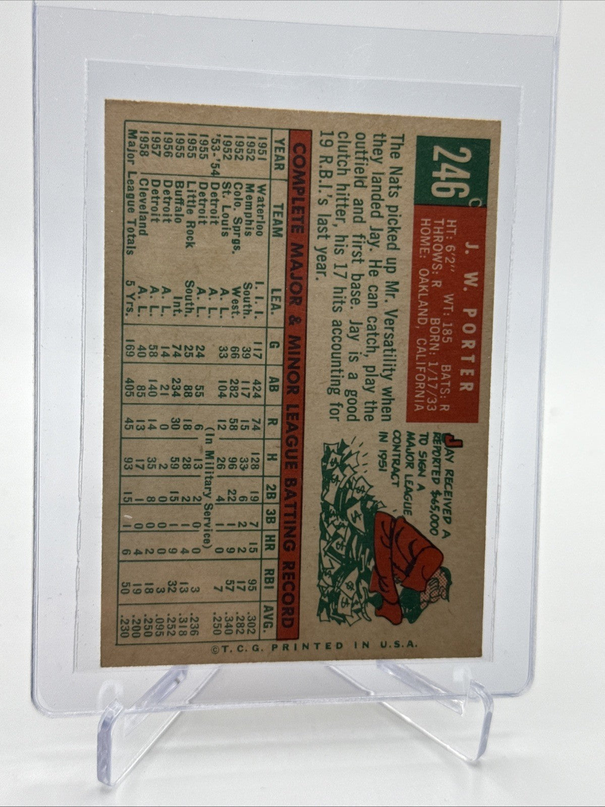 1959 Topps J.W. Porter Baseball Card #246 NM Quality #2 FREE SHIPPING