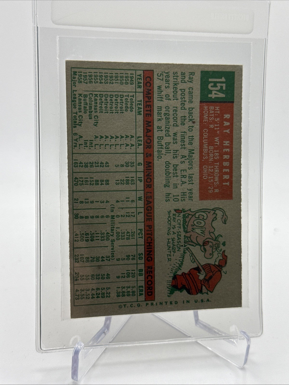1959 Topps Ray Herbert Baseball Card #154 NM Quality FREE SHIPPING