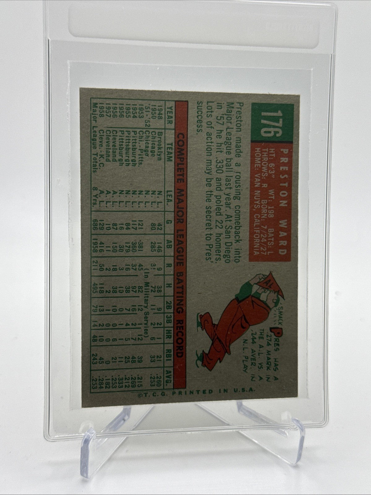 1959 Topps Preston Ward Baseball Card #176 NM Quality FREE SHIPPING