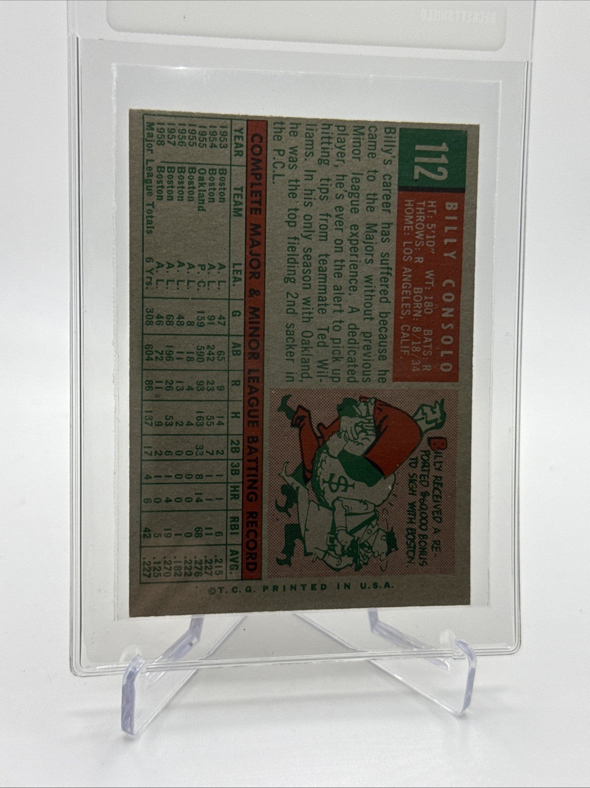 1959 Topps Billy Consolo Baseball Card #112 NM Quality FREE SHIPPING