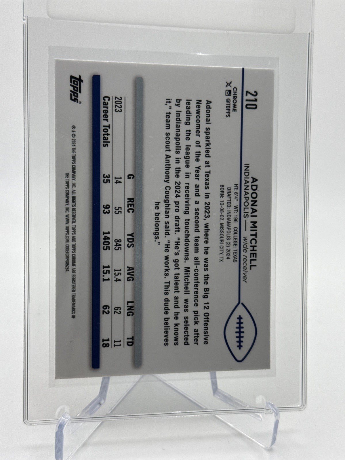 2024 Topps Chrome Adonai Mitchell Rookie Football Card #210 Mint FREE SHIPPING