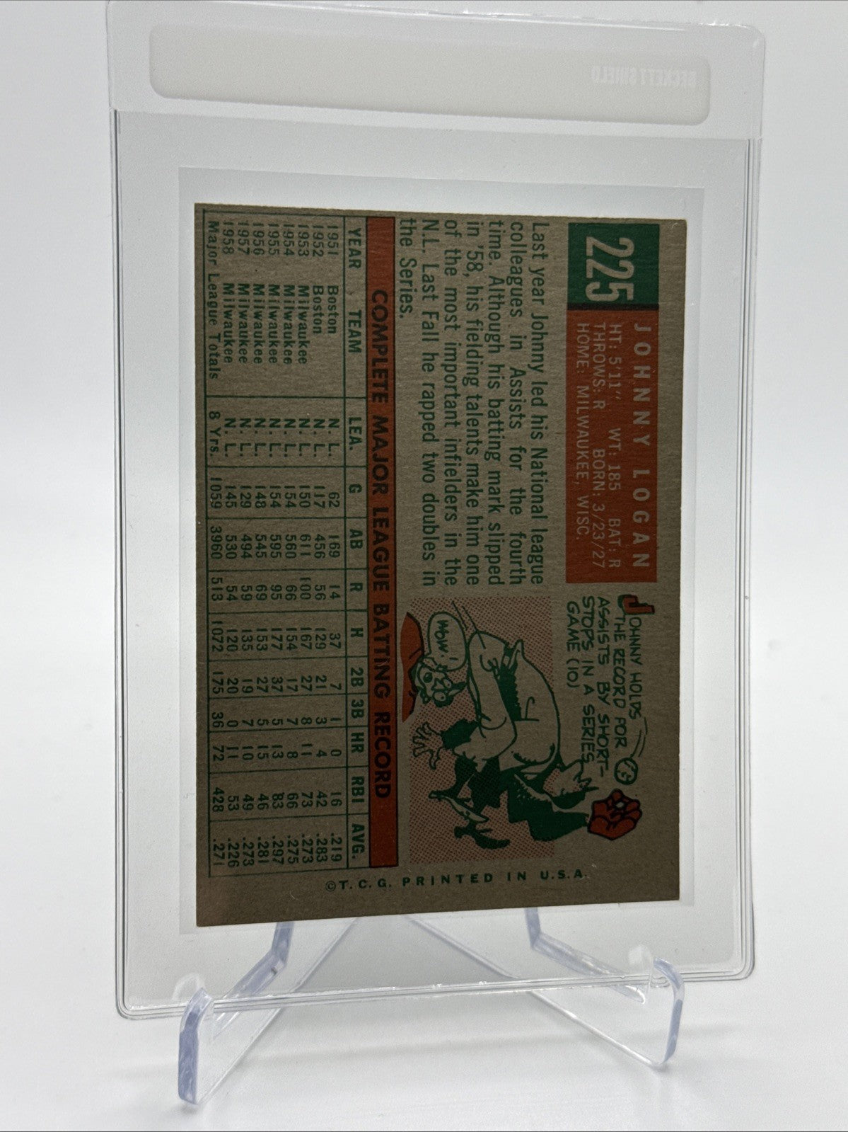 1959 Topps Johnny Logan Baseball Card #225 EX Quality #3 FREE SHIPPING