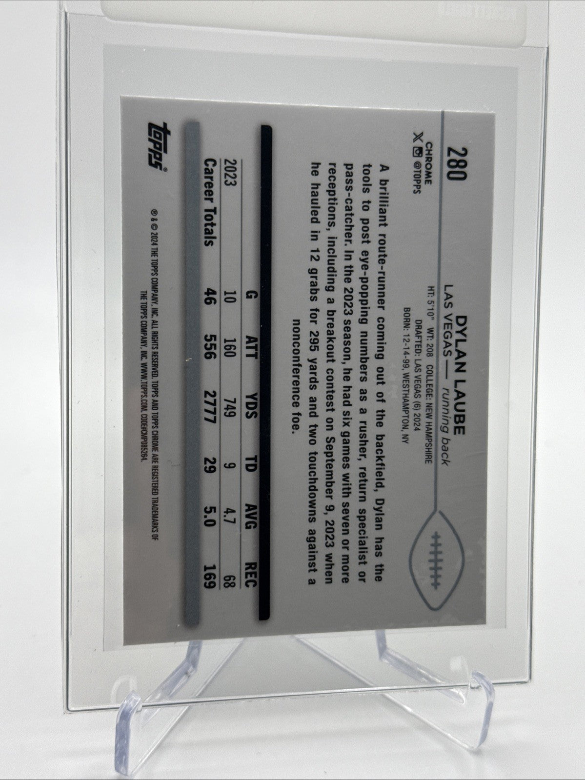 2024 Topps Chrome Dylan Laube Rookie Football Card #280 Mint FREE SHIPPING