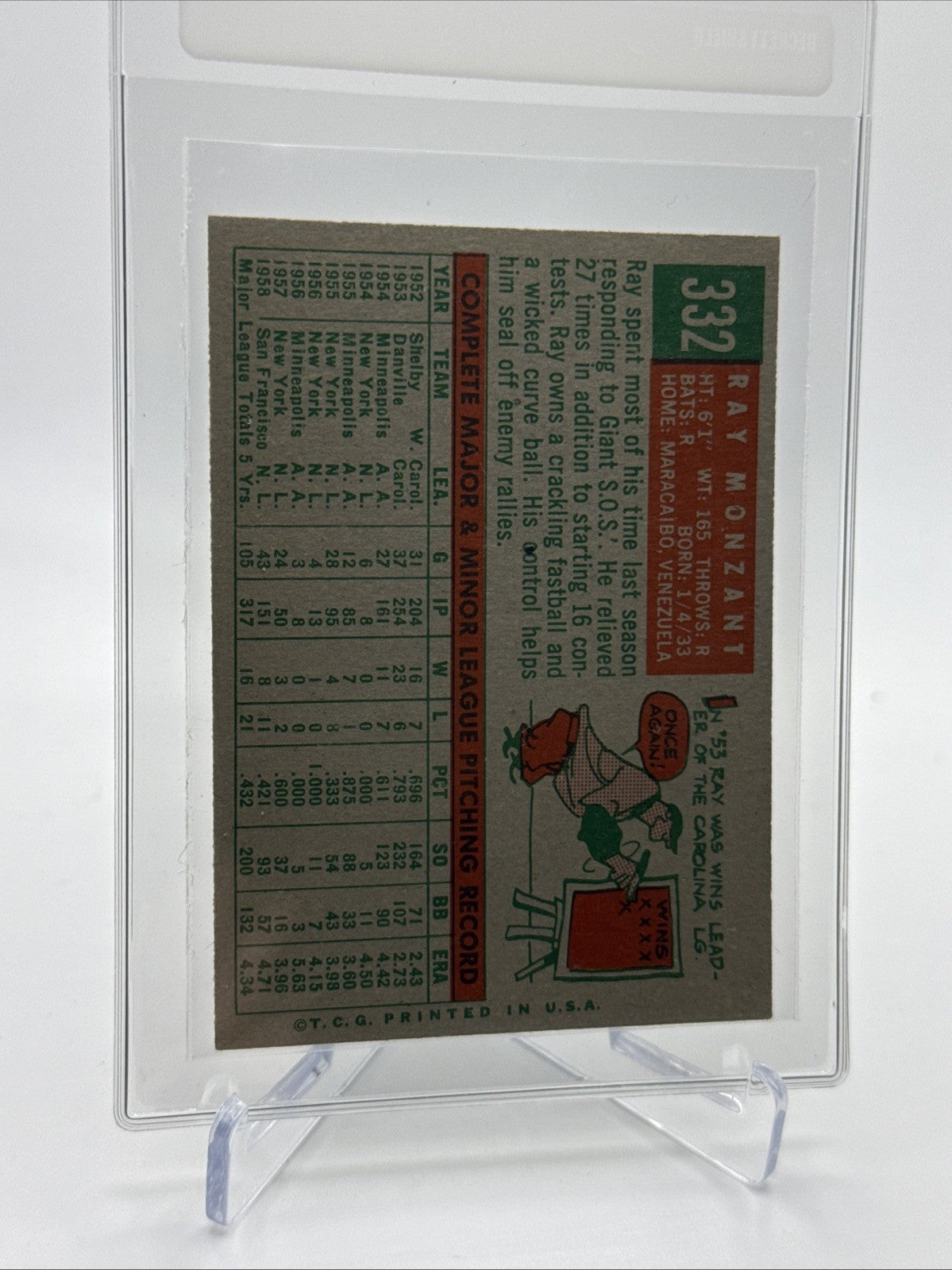 1959 Topps Ray Monzant Baseball Card #332 NM Quality FREE SHIPPING