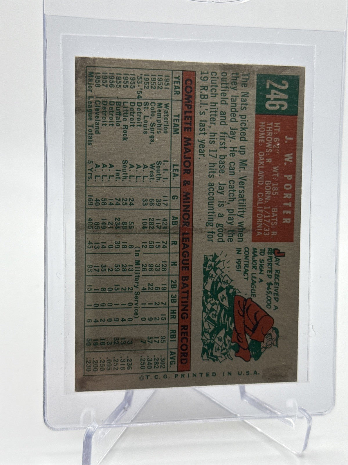 1959 Topps J.W. Porter Baseball Card #246 NM Quality FREE SHIPPING