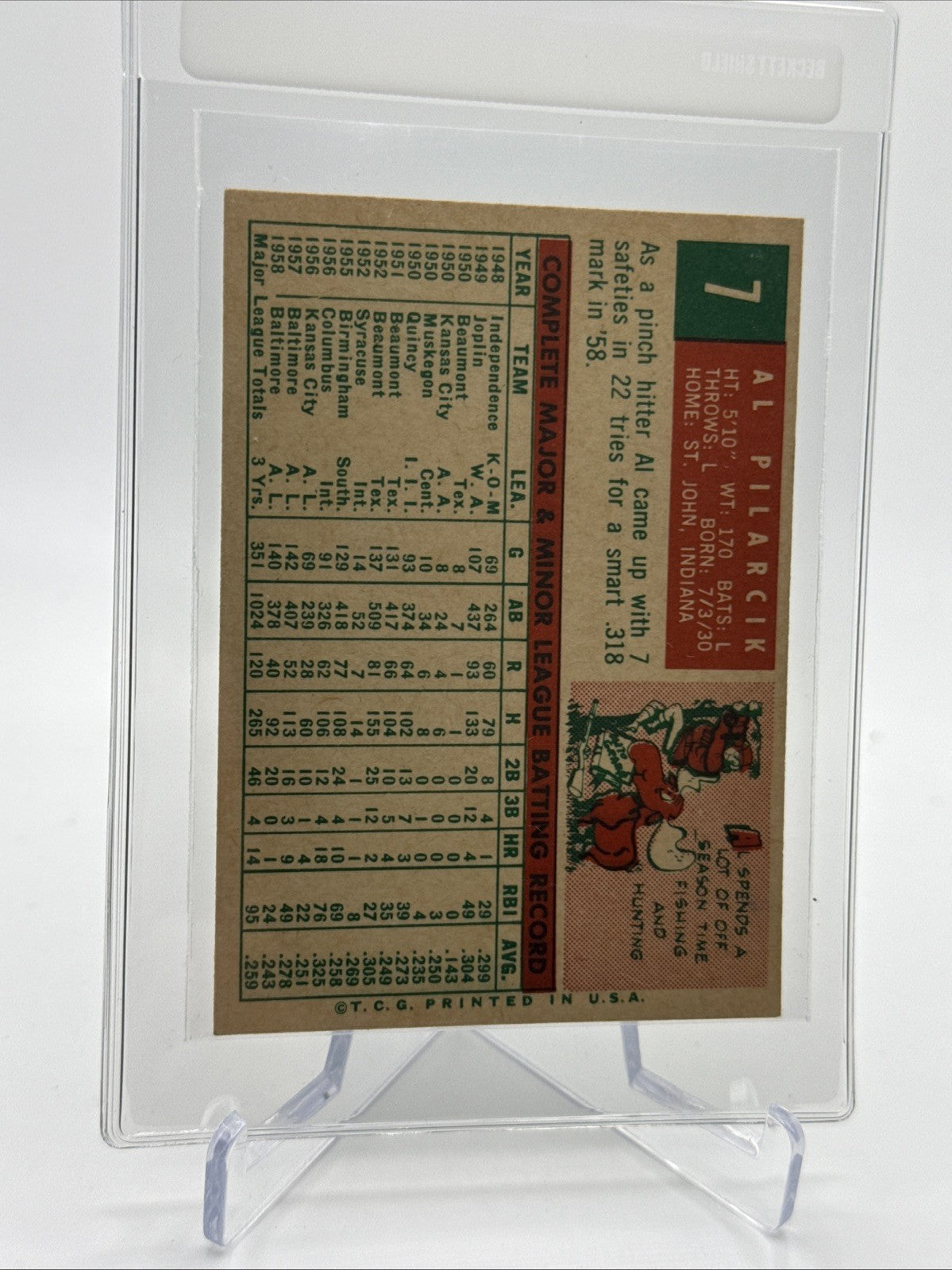 1959 Topps Al Pilarcik Baseball Card #7 NM Quality FREE SHIPPING