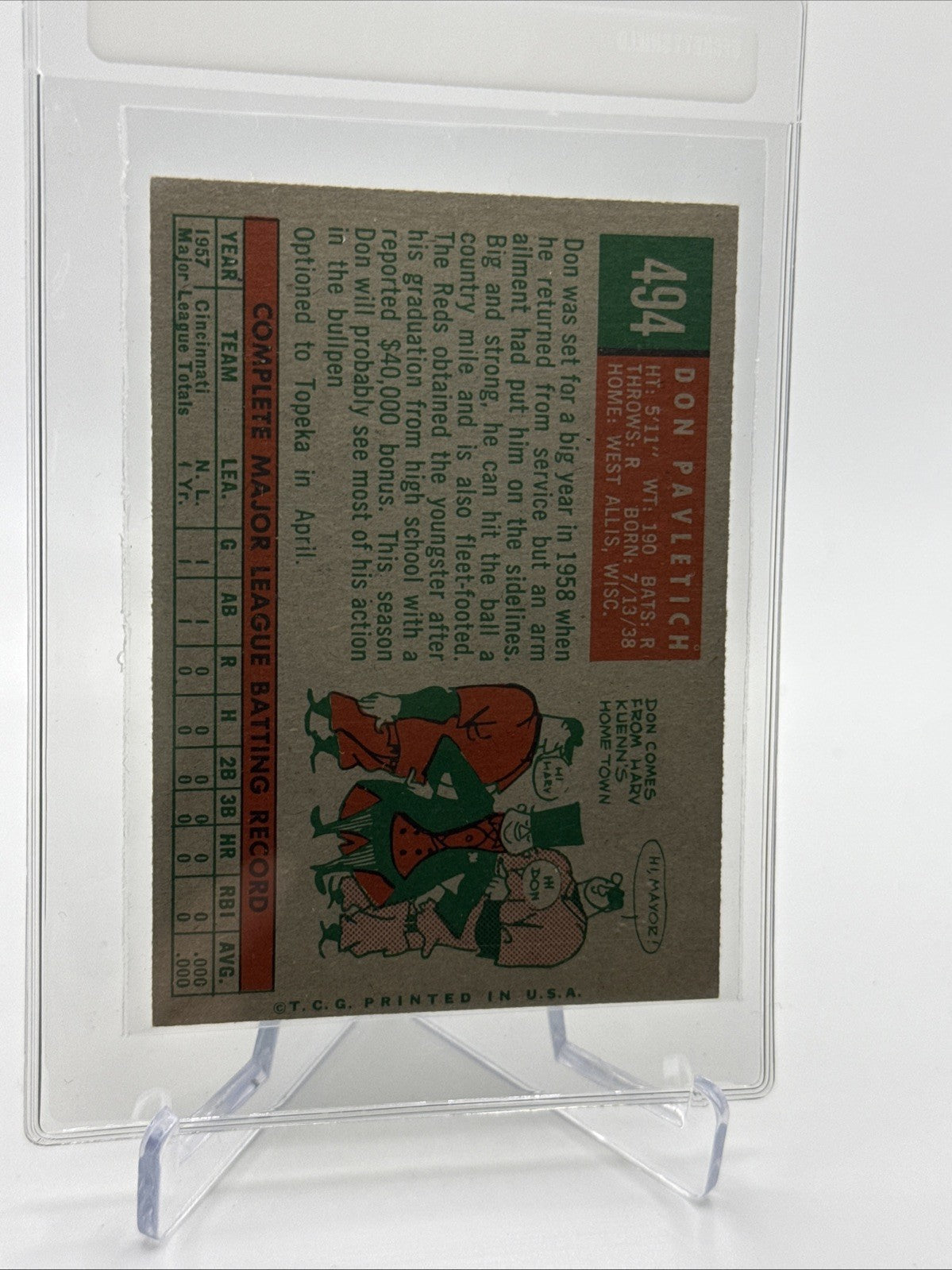 1959 Topps Don Pavletich Baseball Card #494 NM Quality FREE SHIPPING