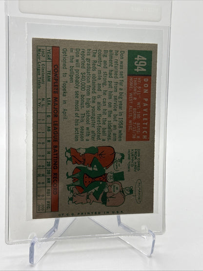 1959 Topps Don Pavletich Baseball Card #494 NM Quality FREE SHIPPING