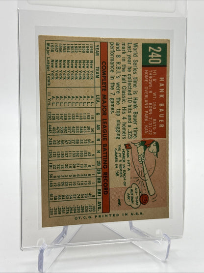 1959 Topps Hank Bauer Baseball Card #240 NM Quality #3 FREE SHIPPING