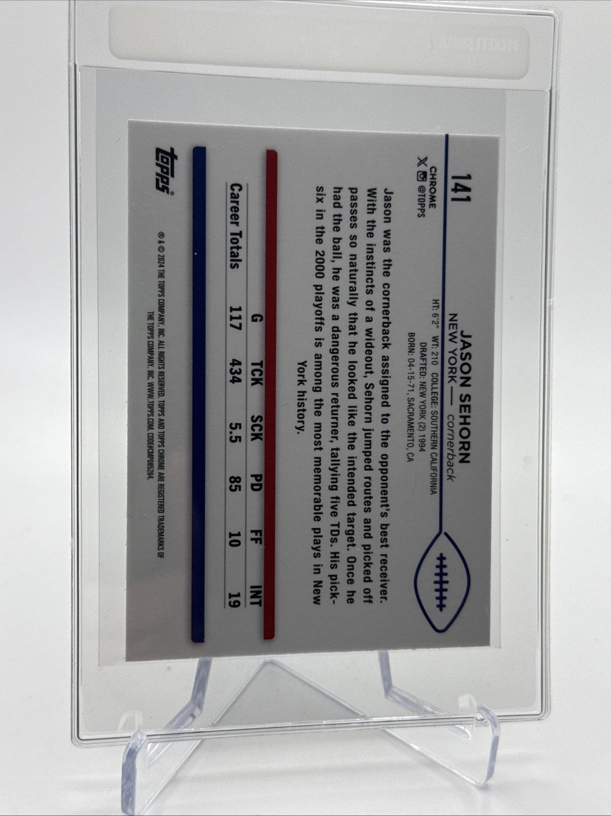 2024 Topps Chrome Jason Sehorn Football Card #141 Mint FREE SHIPPING