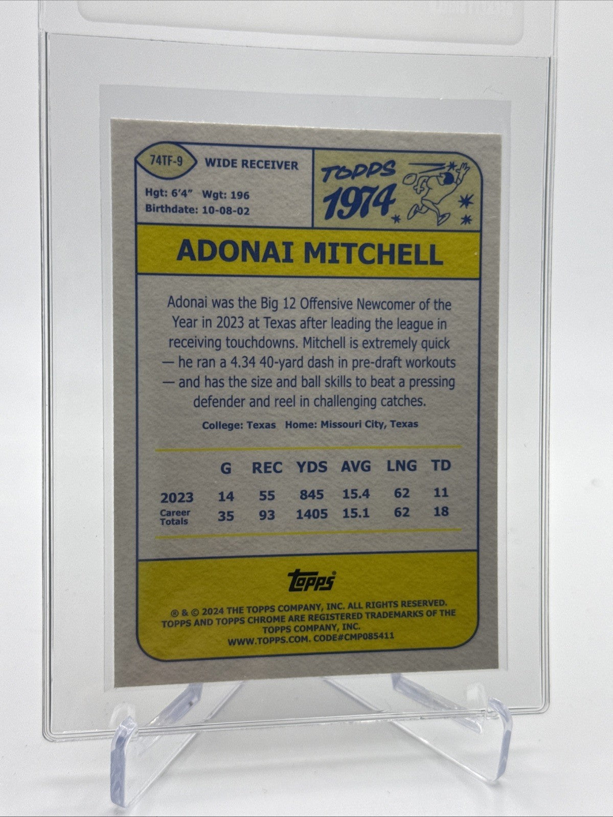 2024 Topps Chrome 1974 Topps Adonai Mitchell RC #74T-9 Mint FREE SHIPPING