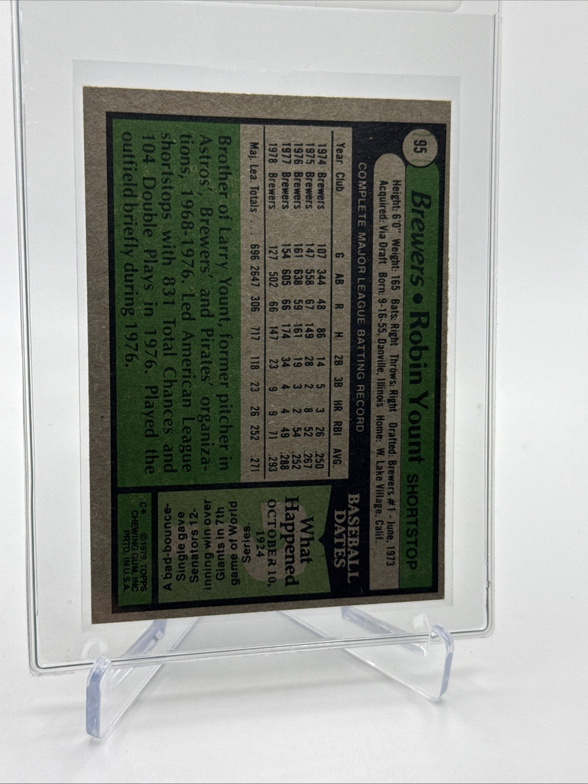 1979 Topps Robin Yount Baseball Card #95 NM FREE SHIPPING
