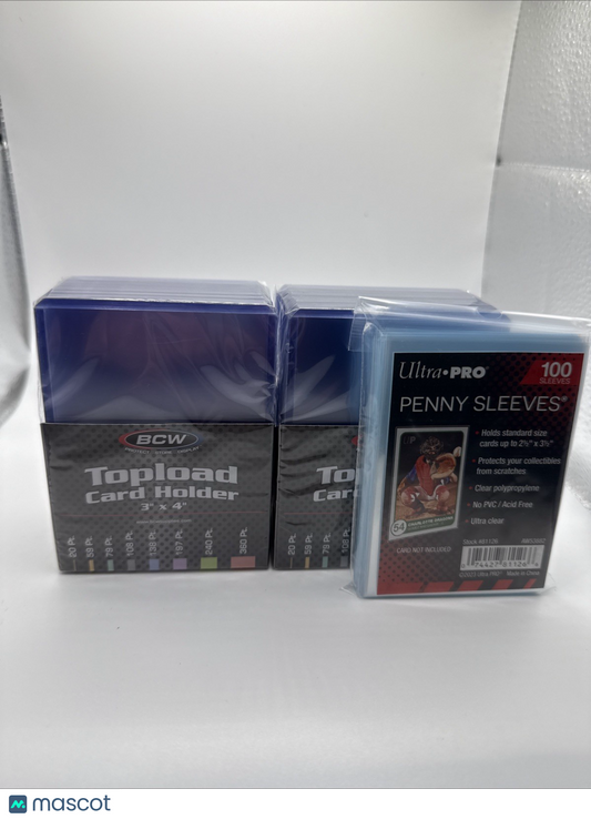 BCW 3X4 35pt Standard Toploaders 2 Packs of 25 with Ultra Pro Soft Sleeves Pack