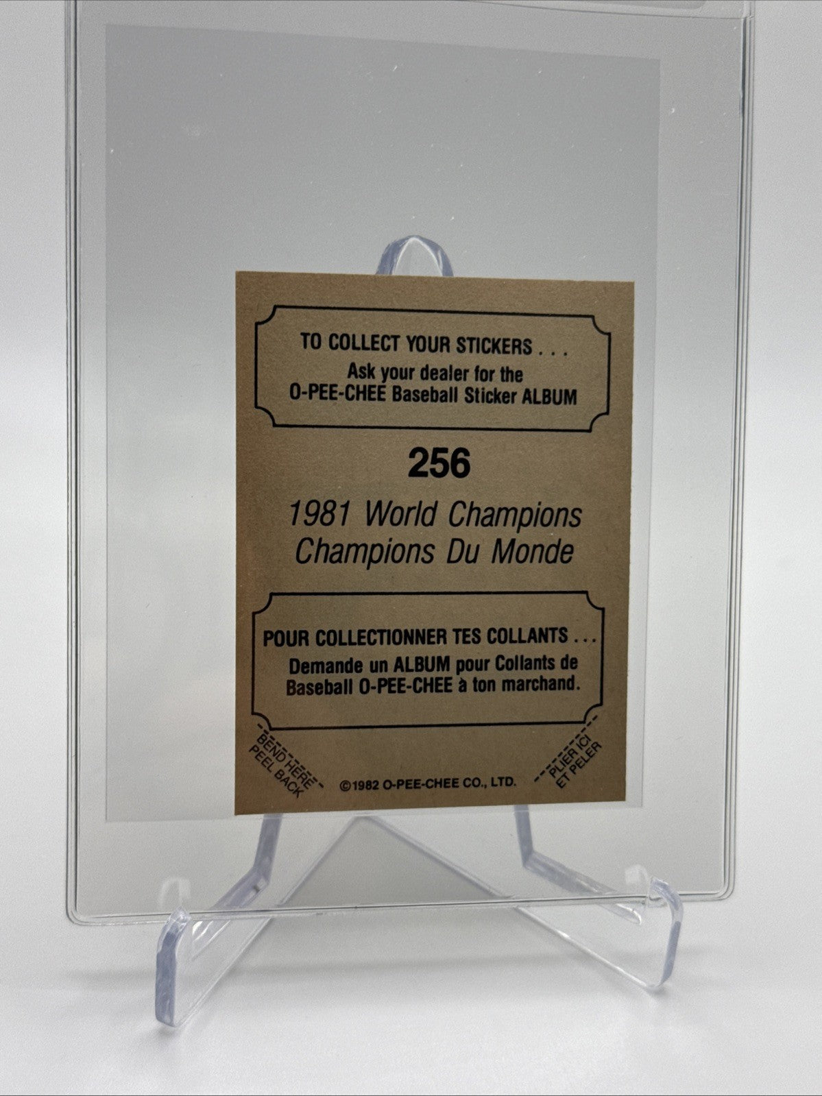 1982 O-Pee-Chee Stickers 1981 World Champions Card #256 NM-MT FREE SHIPPING