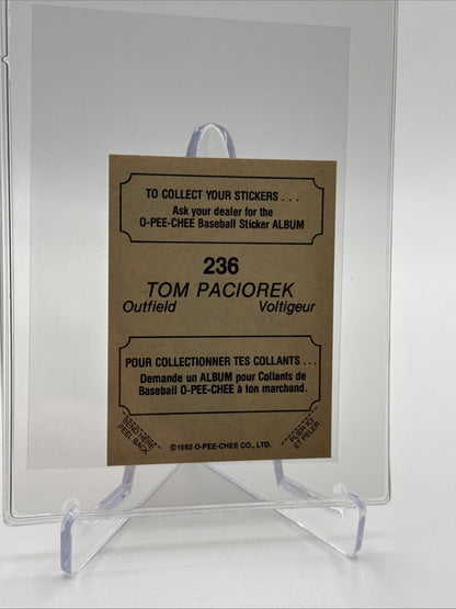 1982 O-Pee-Chee Stickers Tom Paciorek Baseball Card #236 NM-MT FREE SHIPPING