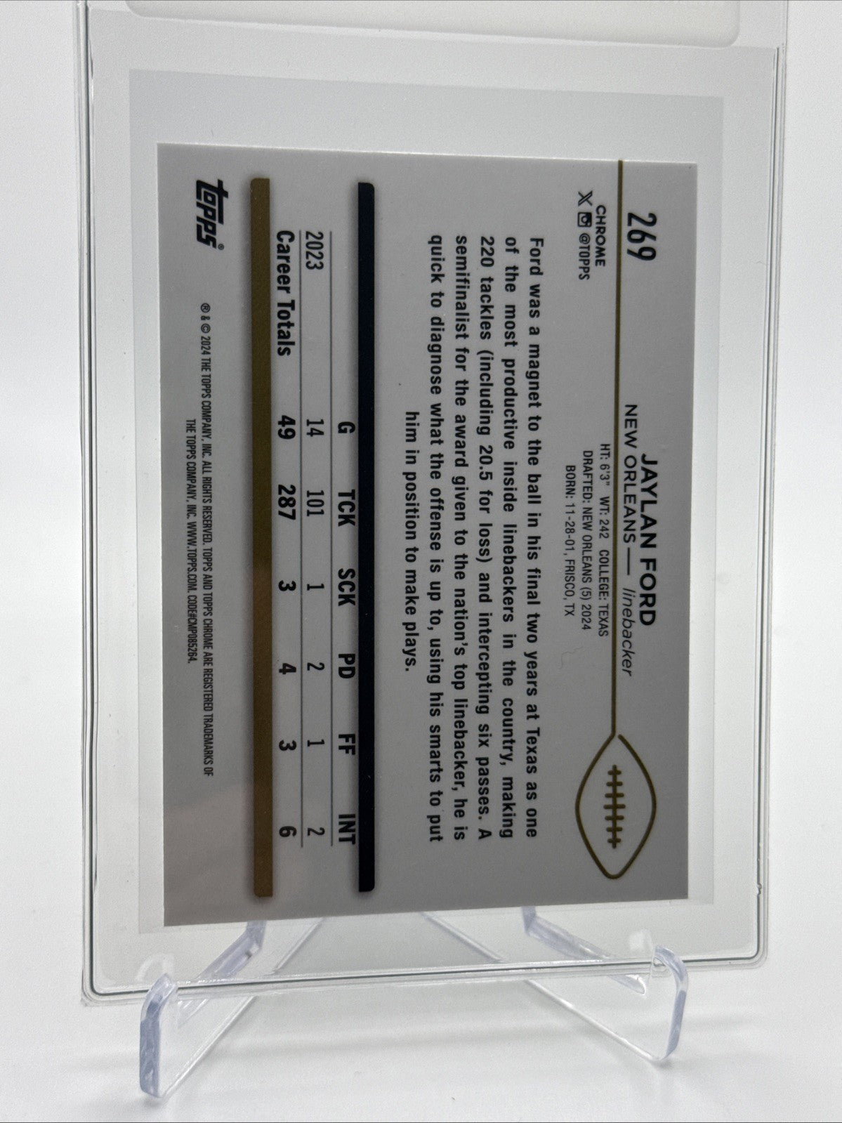 2024 Topps Chrome Jaylan Ford Rookie Football Card #269 Mint FREE SHIPPING