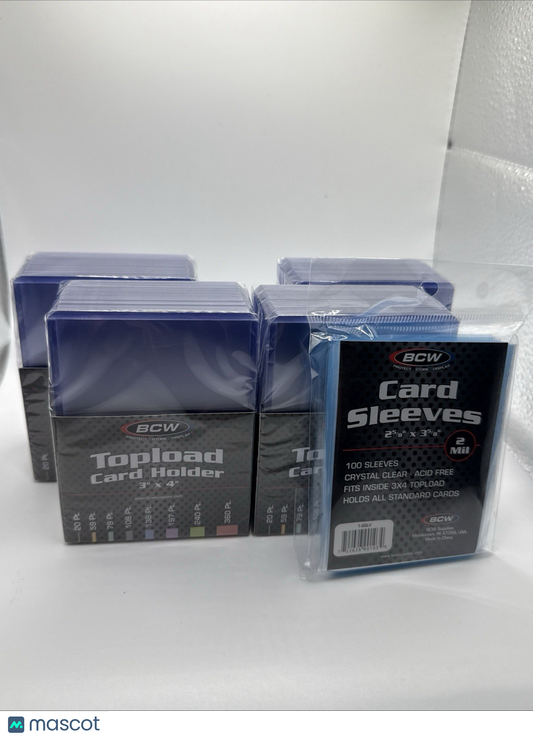 BCW 3X4 35pt Standard Toploaders 4 Packs of 25 (100) with BCW Soft Sleeves Pack