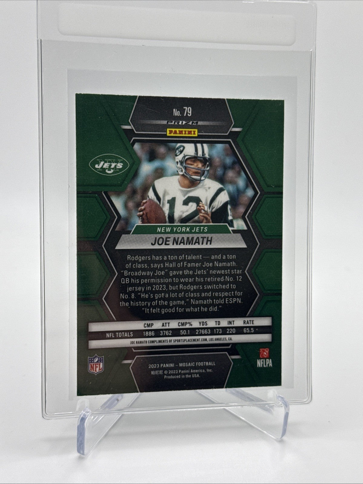 2023 Panini Mosaic Reactive Blue Prizm Joe Namath Card #79 Mint FREE SHIPPING