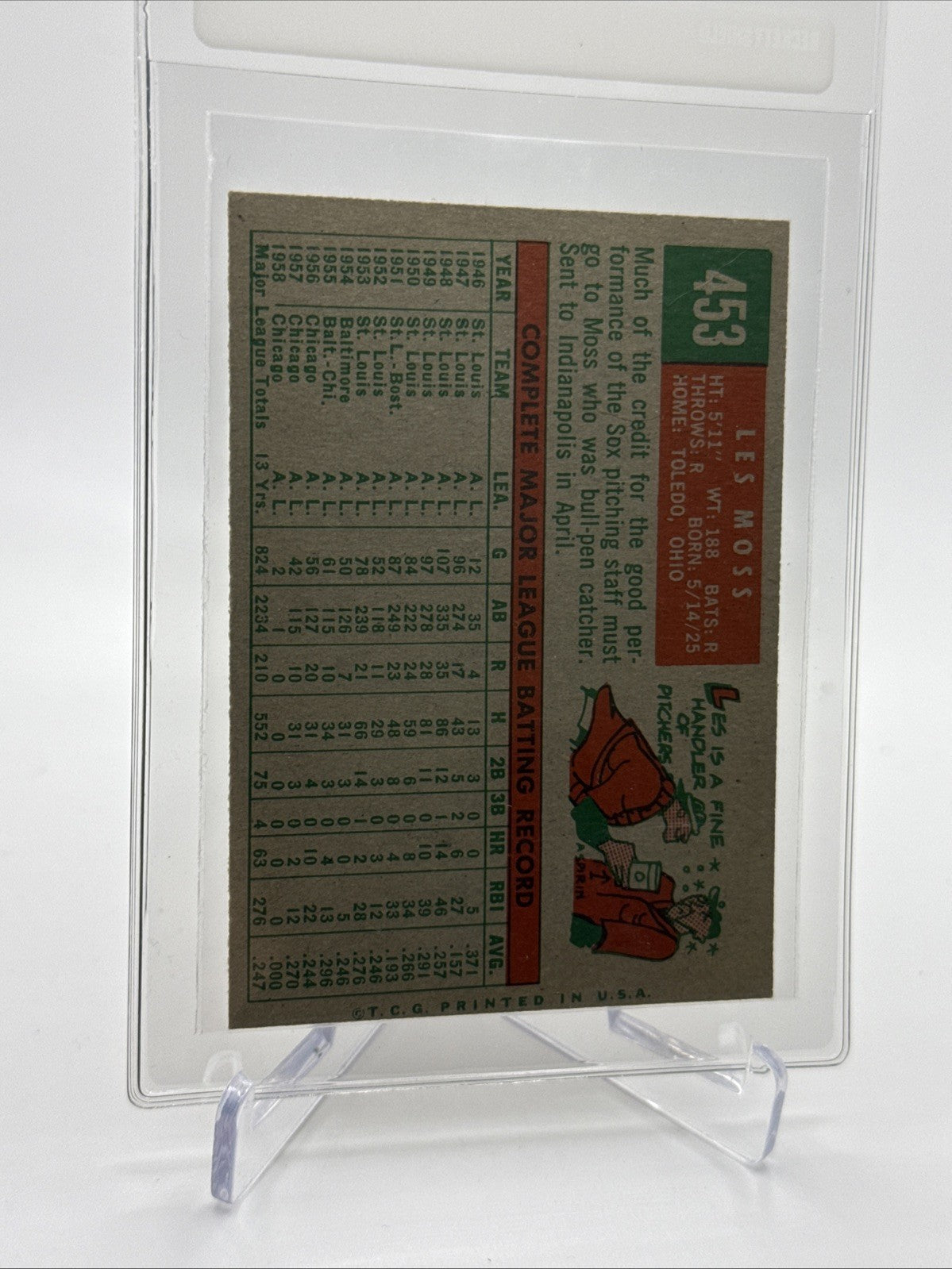 1959 Topps Les Moss Baseball Card #453 NM Quality FREE SHIPPING