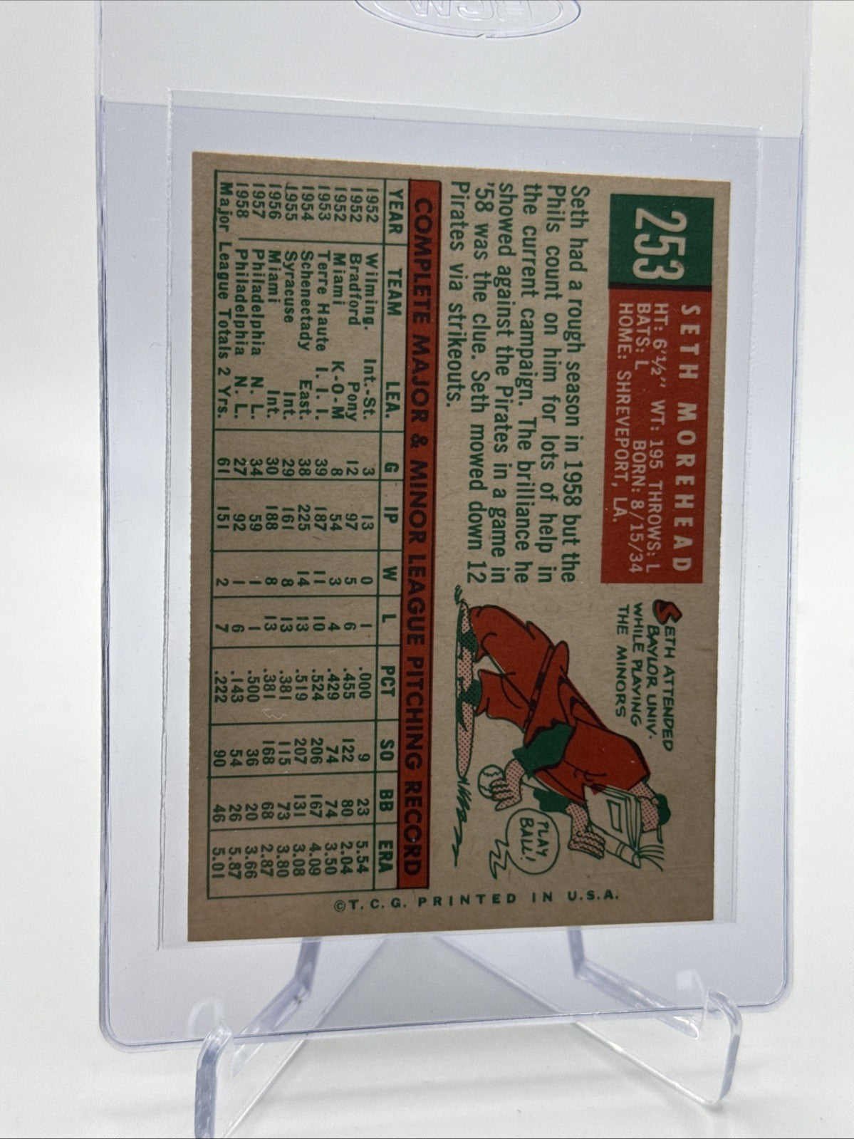 1959 Topps Seth Morehead Baseball Card #253 NM Quality FREE SHIPPING