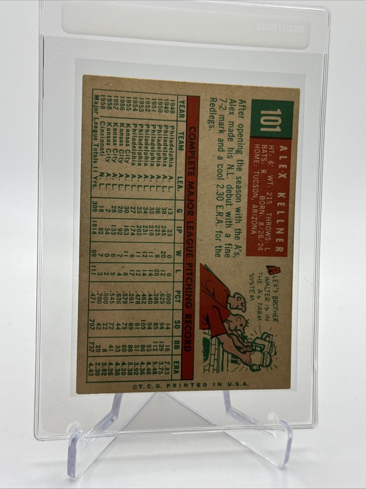 1959 Topps Alex Kellner Baseball Card #101 NM Quality FREE SHIPPING