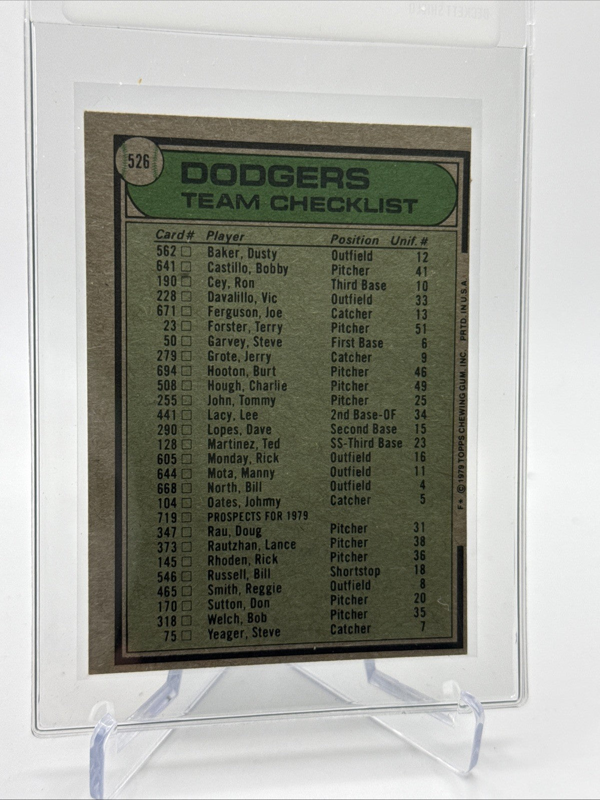1979 Topps Los Angeles Dodgers/Tom Lasorda Card #526 NM #1 FREE SHIPPING