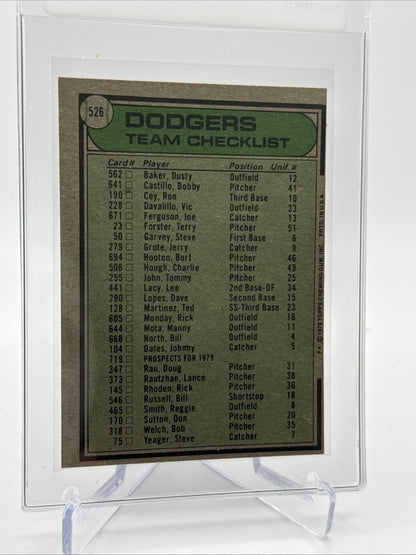 1979 Topps Los Angeles Dodgers/Tom Lasorda Card #526 NM #1 FREE SHIPPING