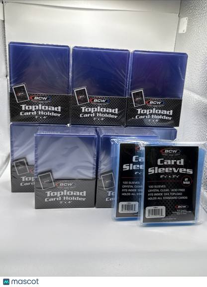 BCW 3X4 35pt Standard Toploaders 8 Packs of 25 (200) with 200 BCW Soft Sleeves