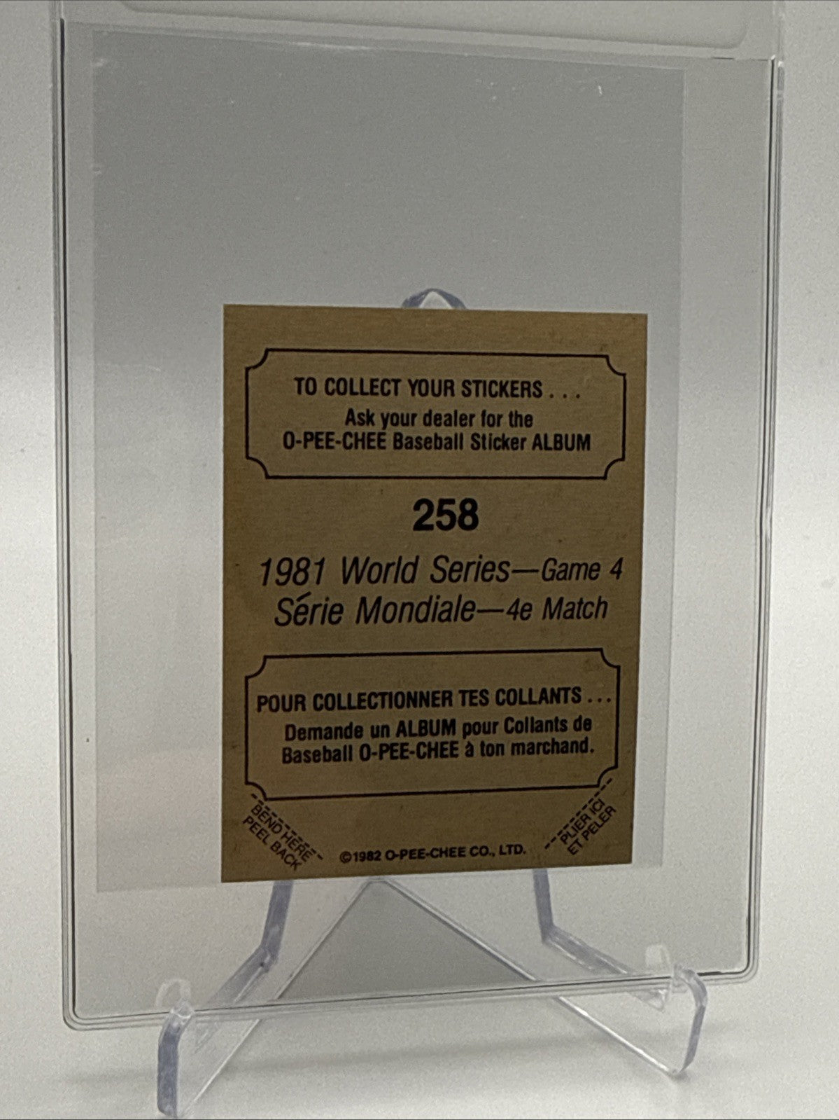 1982 O-Pee-Chee Stickers 1981 World Series Game 4 Card #258 NM-MT FREE SHIPPING