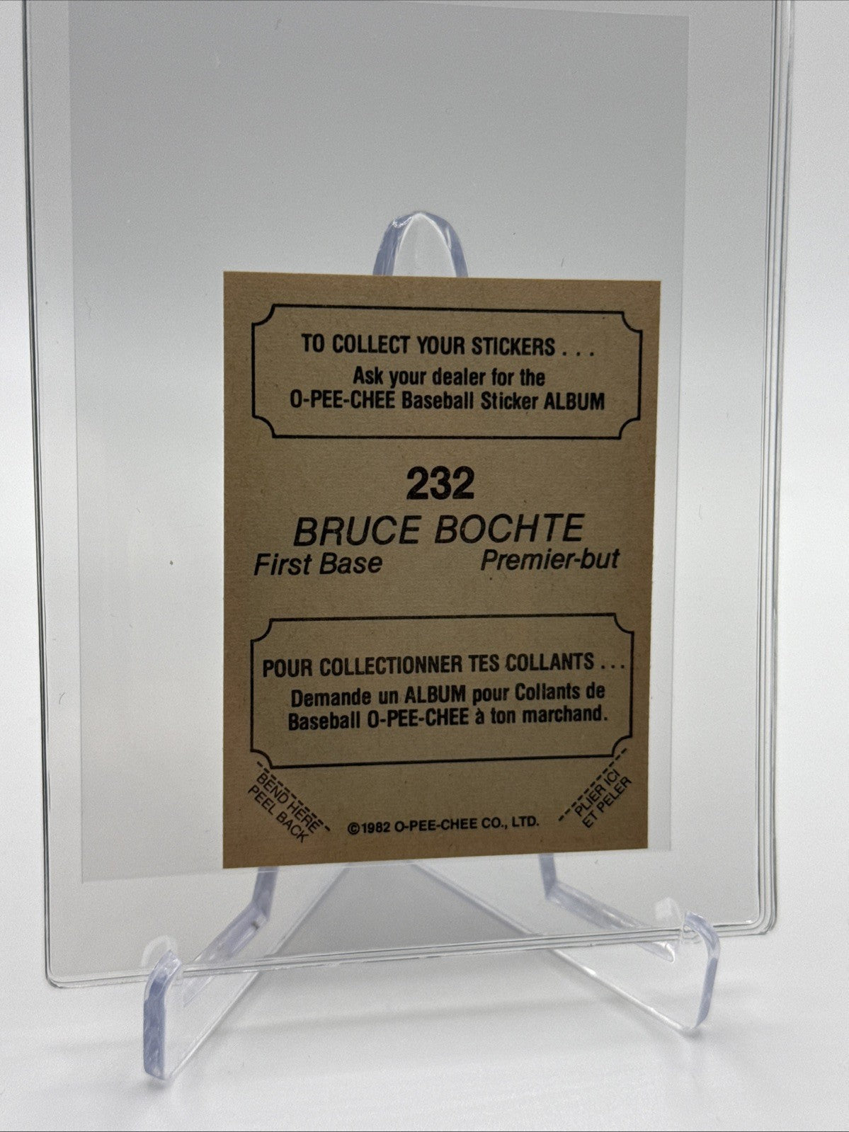 1982 O-Pee-Chee Stickers Bruce Bochte Baseball Card #232 NM-MT FREE SHIPPING