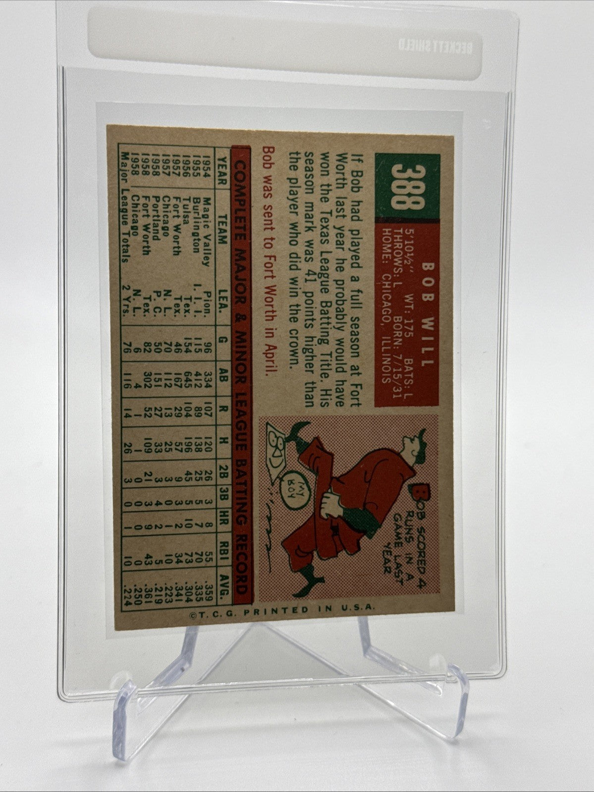 1959 Topps Bob Will Baseball Card #388 NM Quality FREE SHIPPING