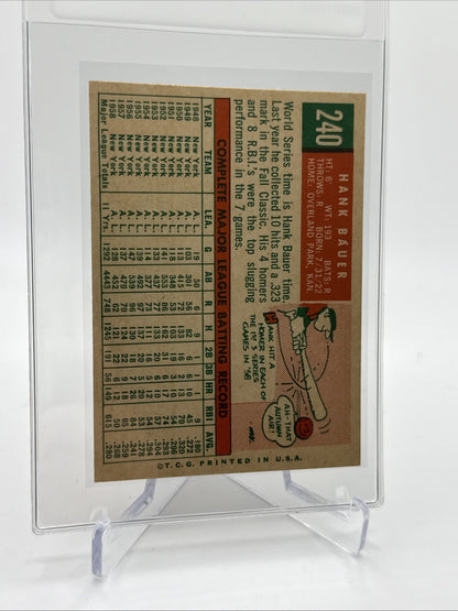 1959 Topps Hank Bauer Baseball Card #240 NM Quality #4 FREE SHIPPING