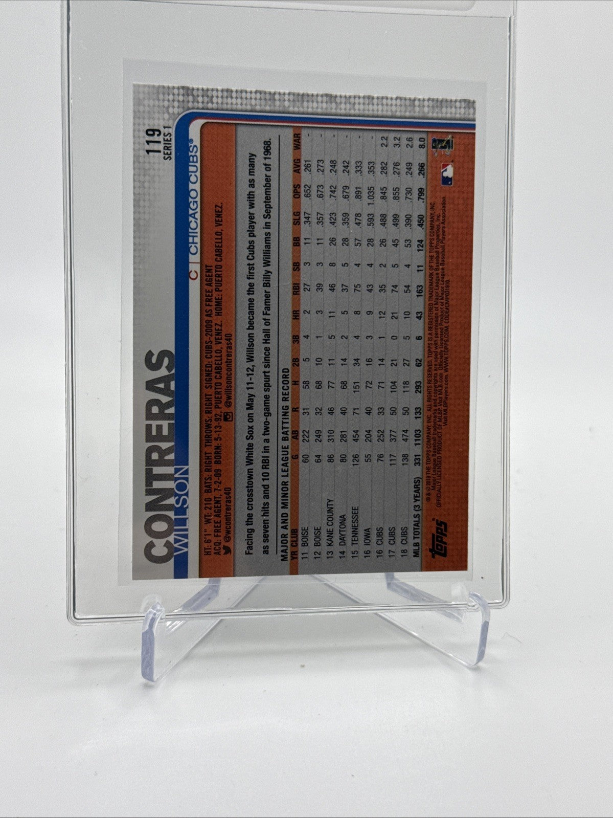 2019 Topps Willson Contreras Baseball Card #119 Mint FREE SHIPPING