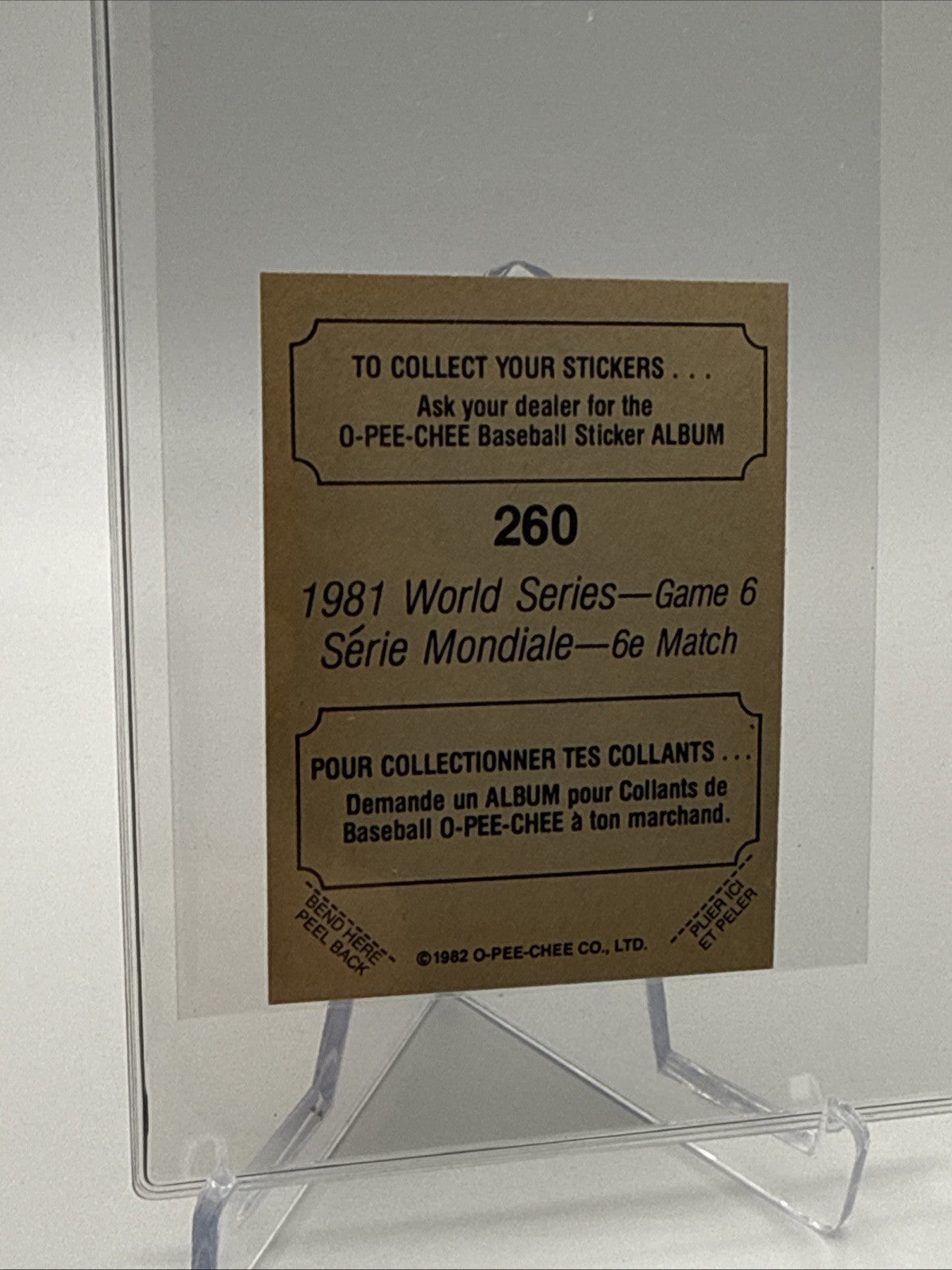 1982 O-Pee-Chee Stickers 1981 World Series Game 6 Card #260 NM-MT FREE SHIPPING