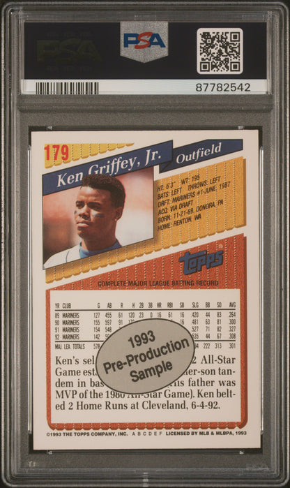 1993 Topps Pre-Production Baseball Ken Griffey JR. #179 PSA 10 87782542