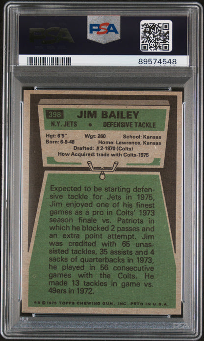 1975 Topps Jim Bailey Football Card #398 PSA 9 89574548