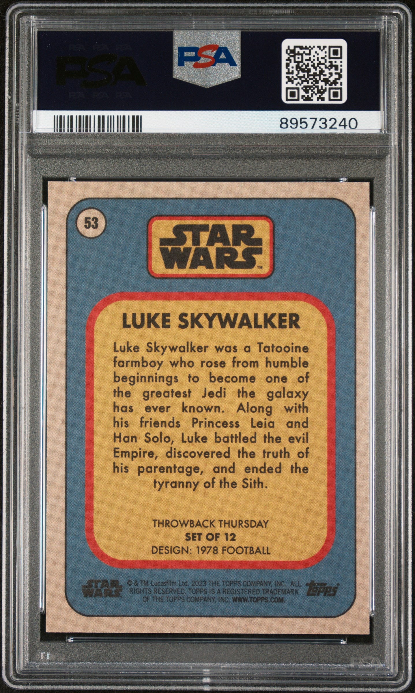 2023 Topps Star Wars Throwback Thursday VARIATION Luke Skywalker #53 PSA 10