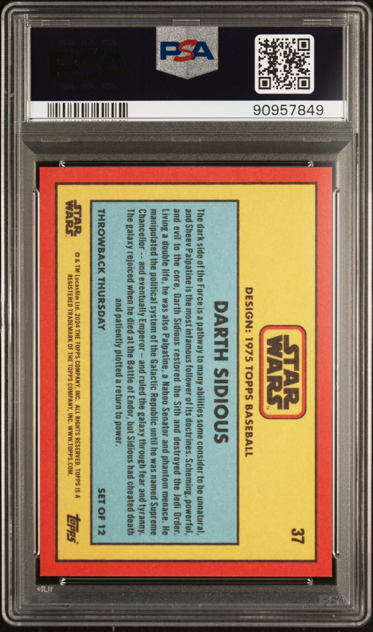 2024 Topps Star Wars Throwback Thursday Darth Sidious #37 PSA 10